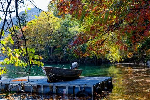 然別湖の紅葉 然別湖,秋,紅葉の写真素材