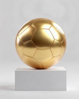 白い台座に輝く黄金のフットボールの写真