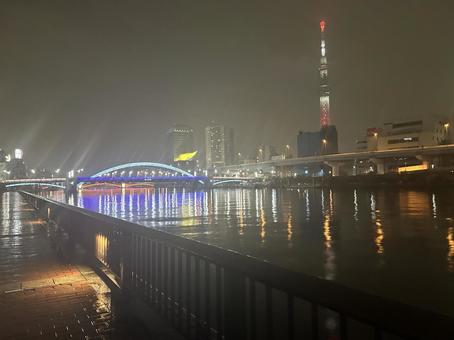 夜のスカイツリーと厩橋 夜のスカイツリーと厩橋の写真