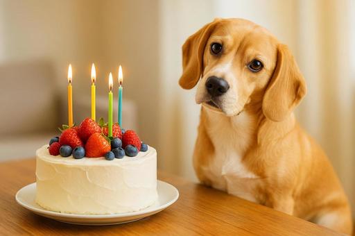 犬と一緒にお祝いする誕生日 犬と一緒にお祝いする誕生日の写真