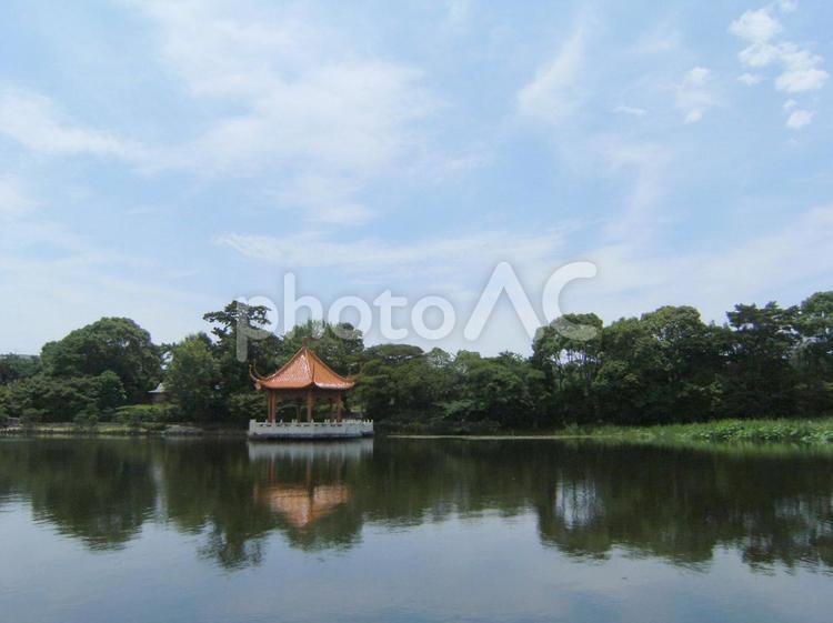 中華風のあずまやのある水辺の公園 公園,風景,あずまやの写真素材