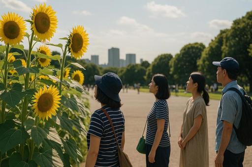 ひまわり咲く夏の公園の写真