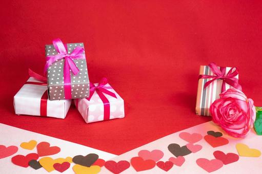 バレンタインデザイン　箱・ハート・バラ バレンタイン,2月14日,プレゼントの写真素材