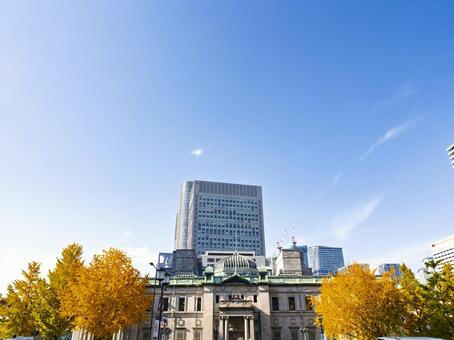 秋空に映える歴史建築と高層ビル群 歴史建築,都市,イチョウの写真素材
