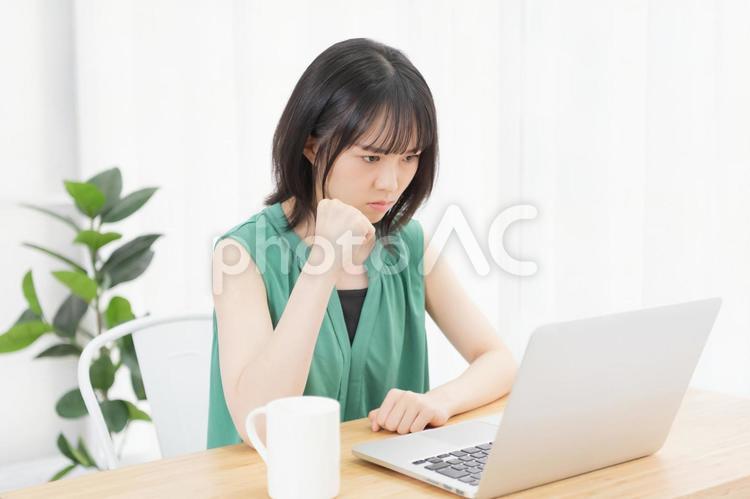 PCを操作しながら怒っている若い女性 女性,怒る,女の子の写真素材