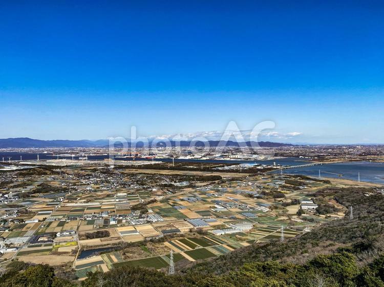 田原市の蔵王山からの景色① 風景,景色,海の写真素材