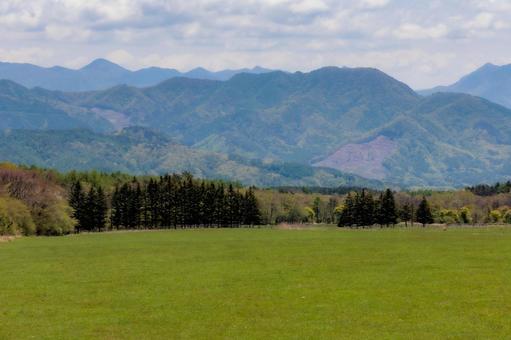 山と緑の草原風景 山と緑の草原風景の写真
