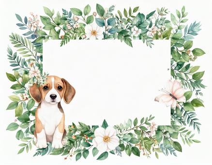 犬と花のメルヘンなテキストフレーム 犬と花のメルヘンなテキストフレームの写真