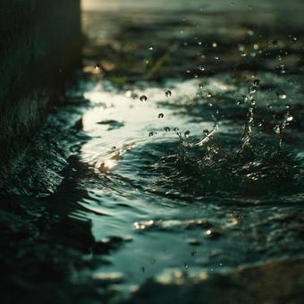 雫の溢れる水たまり 雫の溢れる水たまりの写真