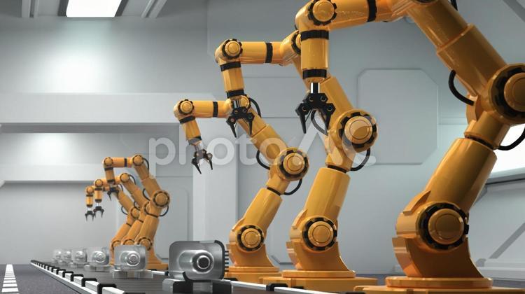 産業用ロボット(工場の生産ライン) 産業用ロボット,ロボットアーム,生産ラインの写真素材