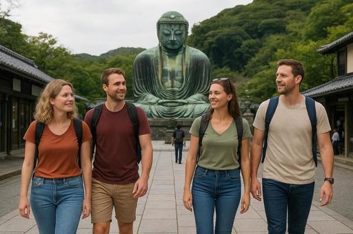 鎌倉を訪れる欧米の外国人観光客 鎌倉を訪れる欧米の外国人観光客の写真
