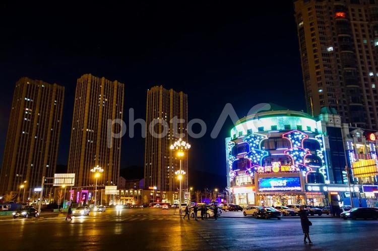 中国大連の美しい夜景 中国,大連,遼寧省の写真素材