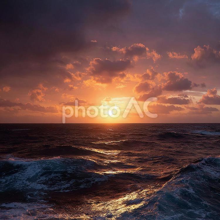 空と海が織りなす夕暮れの色彩 夕日,夕焼け,海の写真素材