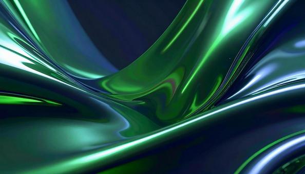 緑色のメタリックな流体金属　背景の写真