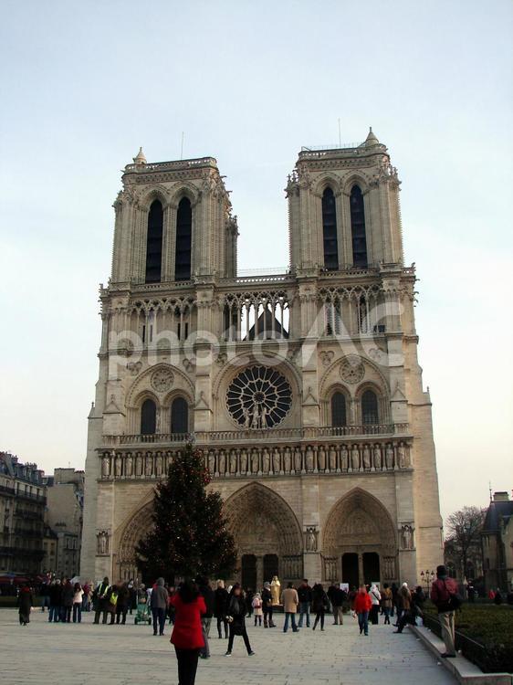 フランス　冬のパリ　焼失前のノートルダム大聖堂（西側正面） フランス,パリ,ノートルダムの写真素材