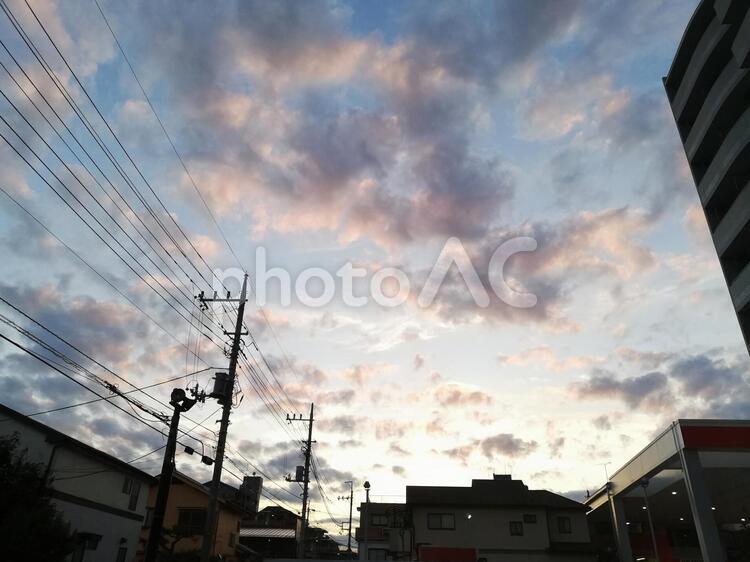 夕暮れ 町並み,街並み,夕日の写真素材