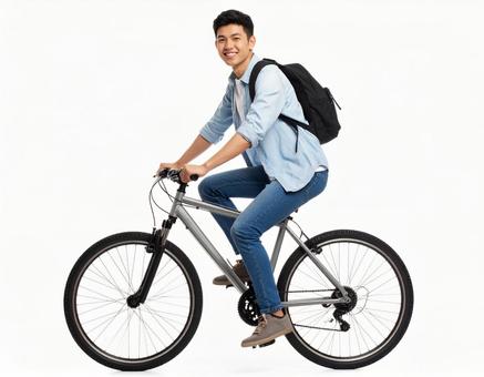 Image of a male high school student commuting to school by bicycle, bicycle, male, going to school, JPG