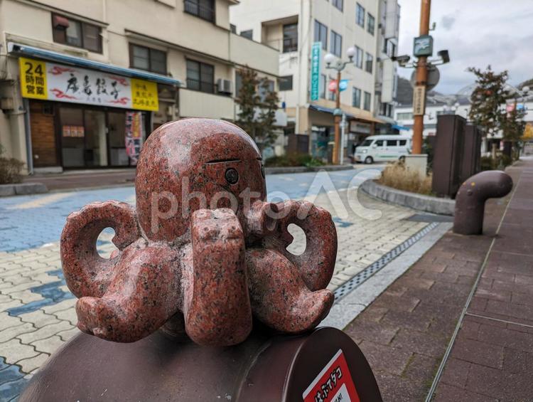 三原の名物タコモニュメントの商店街 三原,名物,タコの写真素材