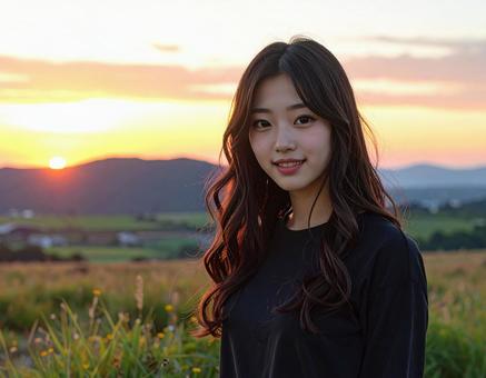 夕暮れの高原で 夕暮れの高原での写真