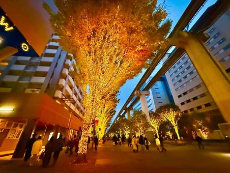 立川のビル群とイルミネーション 空,夜,夜景の写真素材