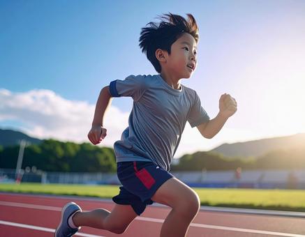 陸上競技をする少年 陸上競技をする少年の写真