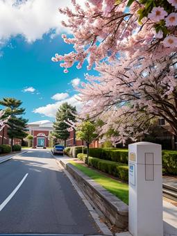 桜咲く学校 桜咲く学校の写真
