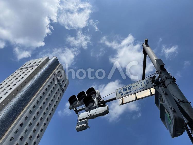 新宿のビル街の交差点 2025/6/20 交差点,信号,ビルの写真素材