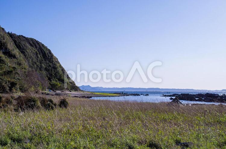 三浦半島江奈湾大畑崎を臨む 三浦半島,海,磯の写真素材