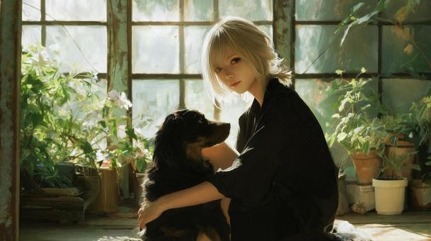 男性と猫 男性と猫の写真