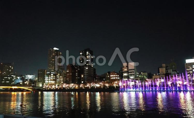 大阪の川の駅はちけんや周辺の夜景 07 大阪,川の駅はちけんや,天満橋の写真素材