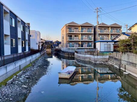岡山市庭瀬のクリーク2 庭瀬,撫川,クリークの写真素材