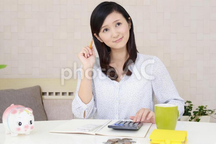 家計簿つける女性 女性,女,主婦の写真素材