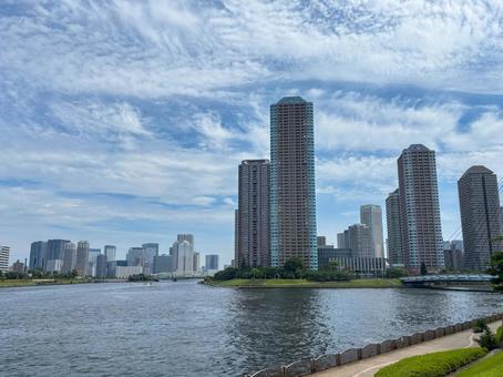 隅田川から見る勝どき・月島・木場 隅田川,勝どき,月島の写真素材