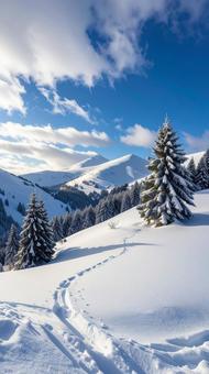 冬の雪山　青空の写真