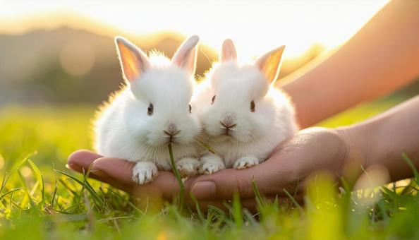 うさぎとの触れ合いの写真