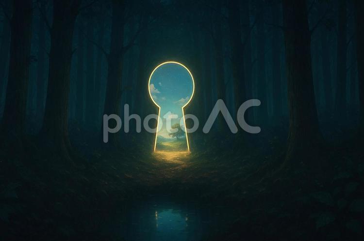 鍵穴の向こうの世界 ファンタジー,森林,光と影の写真素材