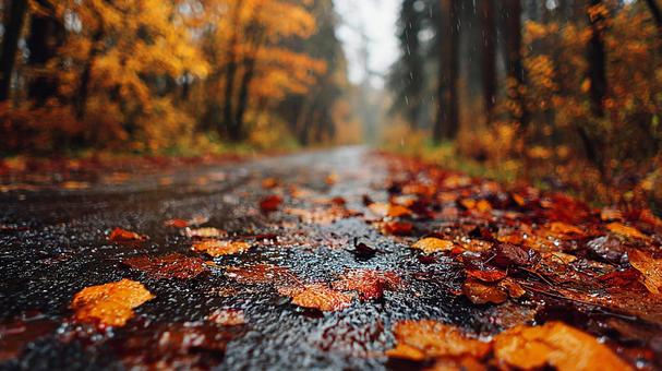 紅葉の道、水滴の輝き 紅葉の道、水滴の輝きの写真