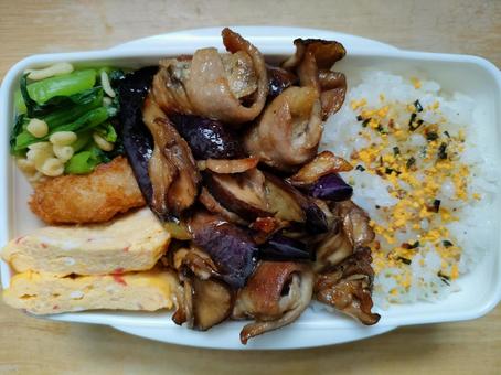 なす肉巻き弁当！ お弁当,お昼ごはん,お昼の写真素材