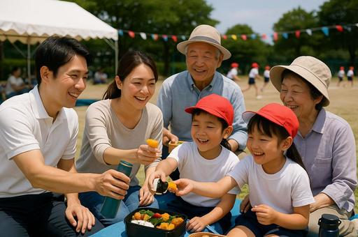 運動会 お昼を家族みんなで食べる 運動会 お昼を家族みんなで食べるの写真