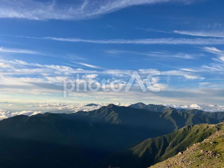 荒川中岳山頂より　遠くの山々5 悪沢岳,荒川岳,中岳の写真素材