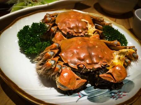 旬の味覚上海蟹の蒸し料理と美しい盛り付け 上海蟹,かに,蟹料理の写真素材