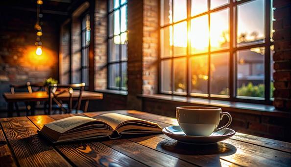 インダストリアルなカフェで読書とコーヒー インダストリアルなカフェで読書とコーヒーの写真