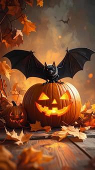 ジャック・オ・ランタンとコウモリ ジャック・オ・ランタンとコウモリの写真