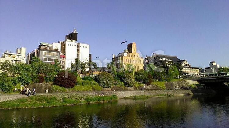 鴨川の風景 鴨川,京都,青空の写真素材