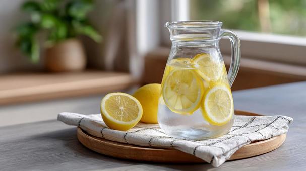 清涼感あふれる、自家製レモン水の写真