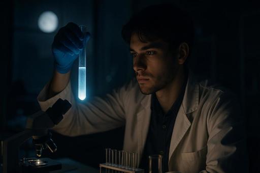 夜の実験室の試験管の写真