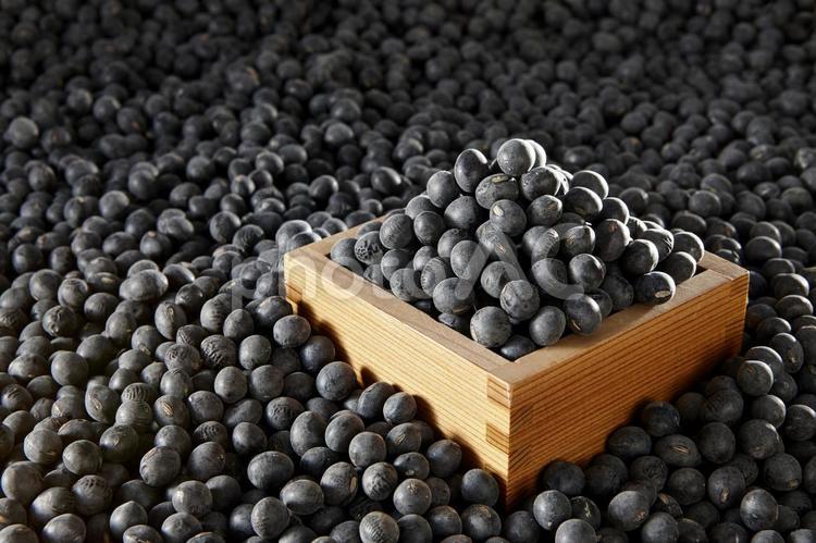 升からあふれる黒豆　イメージ 黒大豆,枡,一合升の写真素材