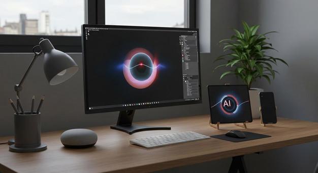 マルチスクリーン AIアシスタントデスク マルチスクリーン AIアシスタントデスクの写真