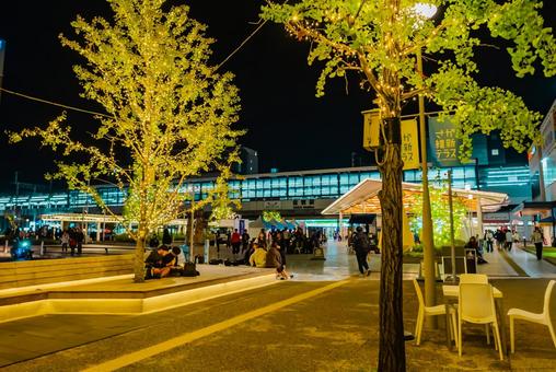 【佐賀】夜の佐賀駅周辺 佐賀,佐賀駅,駅の写真素材