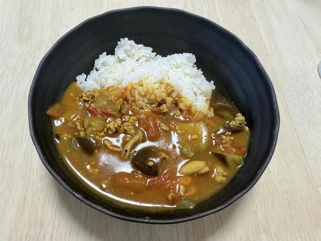 Photo, curry and rice, tomato, eggplant, 